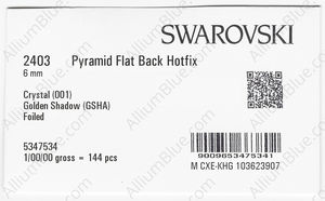 SWAROVSKI 2403 6MM CRYSTAL GOL.SHADOW M HF factory pack