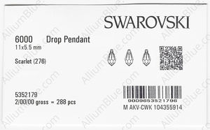 SWAROVSKI 6000 11X5.5MM SCARLET factory pack