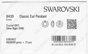 SWAROVSKI 6430 8MM CRYSTAL SILVNIGHT factory pack