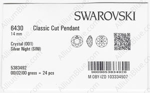 SWAROVSKI 6430 14MM CRYSTAL SILVNIGHT factory pack