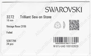 SWAROVSKI 3272 16MM VINTAGE ROSE F factory pack