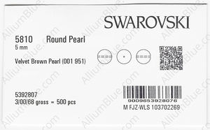 SWAROVSKI 5810 5MM CRYSTAL VELVET BROWN PEARL factory pack