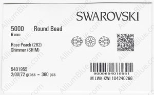 SWAROVSKI 5000 6MM ROSE PEACH SHIMMER factory pack
