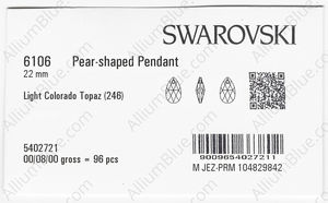 SWAROVSKI 6106 22MM LIGHT COLORADO TOPAZ factory pack