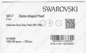 SWAROVSKI 5817 6MM CRYSTAL IRIDESC. DV GREY PRL factory pack