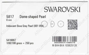 SWAROVSKI 5817 8MM CRYSTAL IRIDESC. DV GREY PRL factory pack