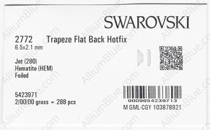 SWAROVSKI 2772 6.5X2.1MM JET HEMAT M HF factory pack