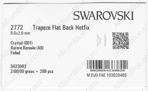 SWAROVSKI 2772 8.6X2.8MM CRYSTAL AB M HF factory pack