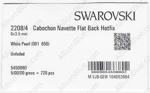 SWAROVSKI 2208/4 6X3.5MM CRYSTAL WHITE W_PRHF factory pack