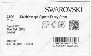 SWAROVSKI 4499 20MM CRYSTAL SILVNIGHT factory pack