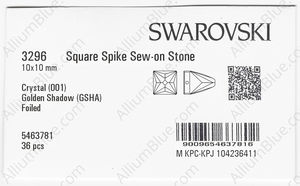 SWAROVSKI 3296 10X10MM CRYSTAL GOL.SHADOW F factory pack