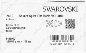 SWAROVSKI 2419 4X4MM CRYSTAL AB F factory pack