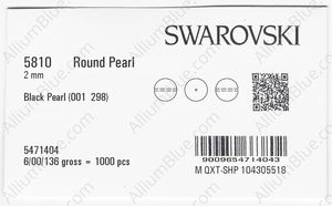 SWAROVSKI 5810 2MM CRYSTAL BLACK PEARL factory pack