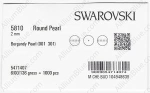 SWAROVSKI 5810 2MM CRYSTAL BURGUNDY PEARL factory pack