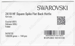 SWAROVSKI 2419 4X4MM CRYSTAL VOLC M HF factory pack