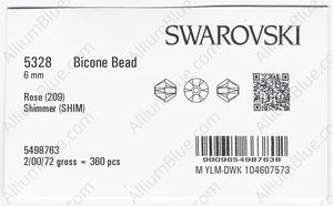SWAROVSKI 5328 6MM ROSE SHIMMER factory pack