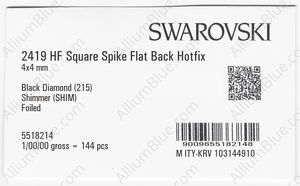 SWAROVSKI 2419 4X4MM BLACK DIAMOND SHIMMER M HF factory pack