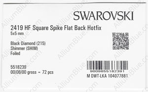 SWAROVSKI 2419 5X5MM BLACK DIAMOND SHIMMER M HF factory pack