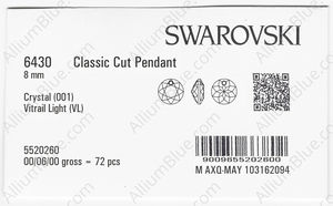 SWAROVSKI 6430 8MM CRYSTAL VL P factory pack