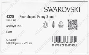 SWAROVSKI 4320 4X2.9MM AMETHYST F factory pack