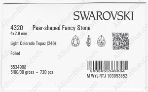 SWAROVSKI 4320 4X2.9MM LIGHT COLORADO TOPAZ F factory pack