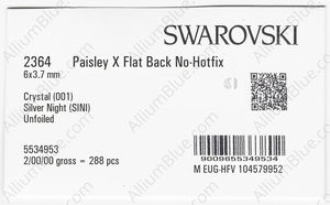 SWAROVSKI 2364 6X3.7MM CRYSTAL SILVNIGHT factory pack