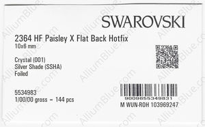 SWAROVSKI 2364 10X6MM CRYSTAL SILVSHADE M HF factory pack