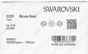 SWAROVSKI 5328 4MM IRIS AB factory pack