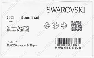 SWAROVSKI 5328 3MM CYCLAMEN OPAL SHIMMER2 factory pack