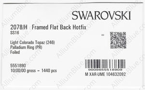 SWAROVSKI 2078/H SS 16 LIGHT COLORADO TOPAZ A HF PR factory pack