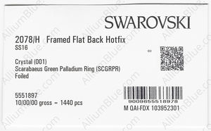 SWAROVSKI 2078/H SS 16 CRYSTAL SCARABGRE A HF PR factory pack