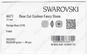 SWAROVSKI 4471 12MM VINTAGE ROSE F factory pack