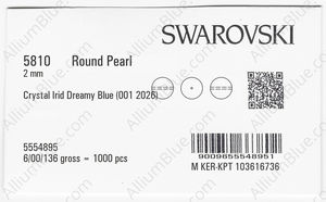 SWAROVSKI 5810 2MM CRYSTAL IRID DREAMY BLUE PRL factory pack