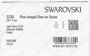 SWAROVSKI 3230 28X17MM LIGHT ROSE SHIMMER F factory pack