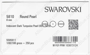 SWAROVSKI 5810 8MM CRYSTAL IRID DK TURQUOISE PR factory pack
