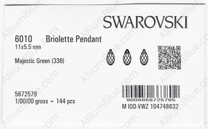 SWAROVSKI 6010 11X5.5MM MAJESTIC GREEN factory pack