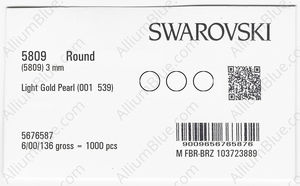 SWAROVSKI 5809 3MM CRYSTAL LIGHT GOLD PEARL factory pack