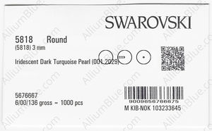 SWAROVSKI 5818 3MM CRYSTAL IRID DK TURQUOISE PR factory pack