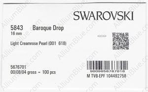 SWAROVSKI 5843 16MM CRYSTAL CREAMROSE LT. PEARL factory pack