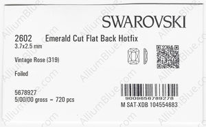 SWAROVSKI 2602 3.7X2.5MM VINTAGE ROSE M HF factory pack