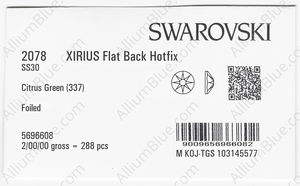 SWAROVSKI 2078 SS 30 CITRUS GREEN A HF factory pack