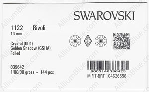 SWAROVSKI 1122 14MM CRYSTAL GOL.SHADOW F factory pack