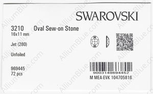 SWAROVSKI 3210 16X11MM JET factory pack